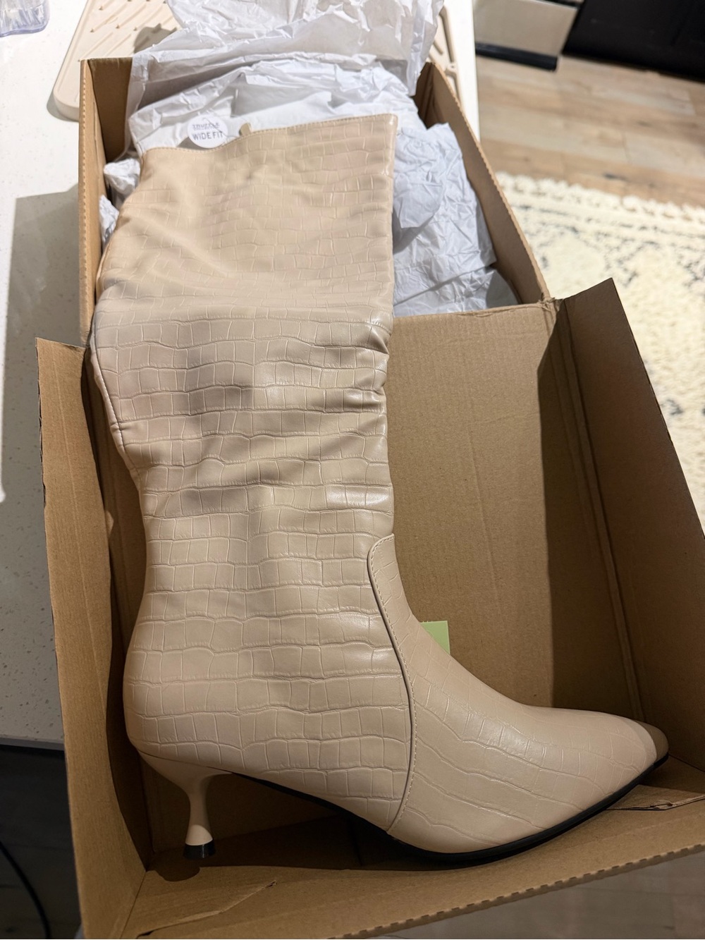 Boohoo Beige Croc-Embossed Over-the-Knee Boot